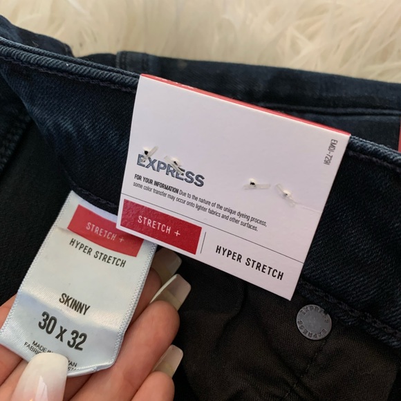 Mens Express Dark Wash Distressed Skinny Jeans - Picture 6 of 7